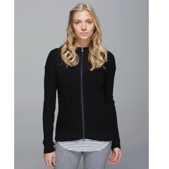 Lululemon Embrace Ribbed Knit Hoodie Heavyweight Full-Zip Sweatshirt Black - Picture 1 of 10